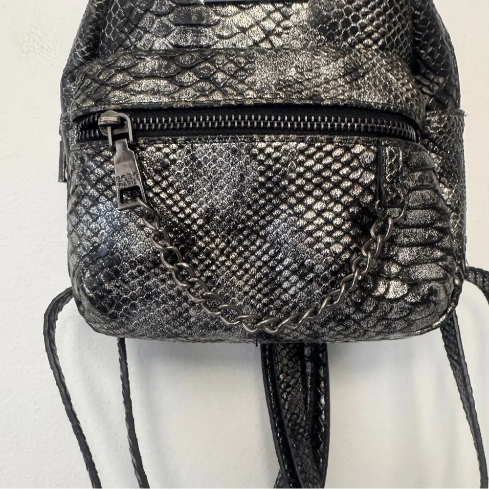Mini Backpack By BCBG Black & Silver Faux Snakeskin